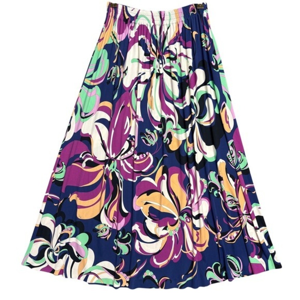 Emilio Pucci Floral‎ Pleated Maxi Skirt IT 42, US8 Blue Purple Swirl 81JV05